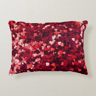 Red Glitter Heart: Minimalist Texture. Decorative Cushion