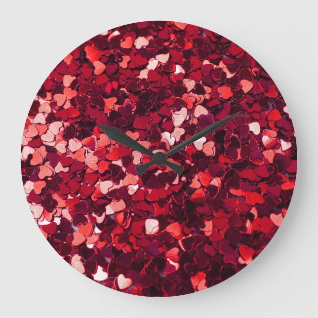Red Glitter Heart: Minimalist Texture. Large Clock (Front)