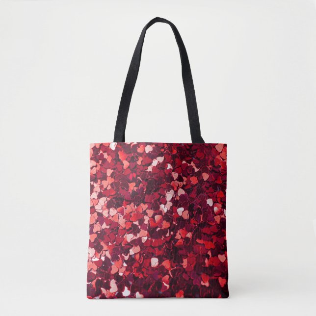 Red Glitter Heart: Minimalist Texture. Tote Bag (Front)