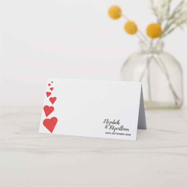 Red Glitter Heart Place Card/Escort Card (Front)