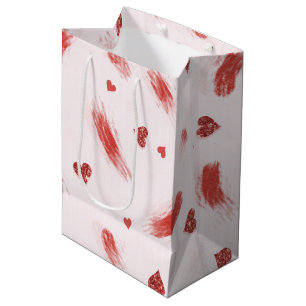Red Glitter Heart Streaks Birthday Medium Gift Bag