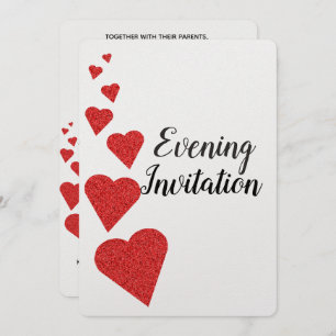 Red Glitter Hearts Evening Invitation