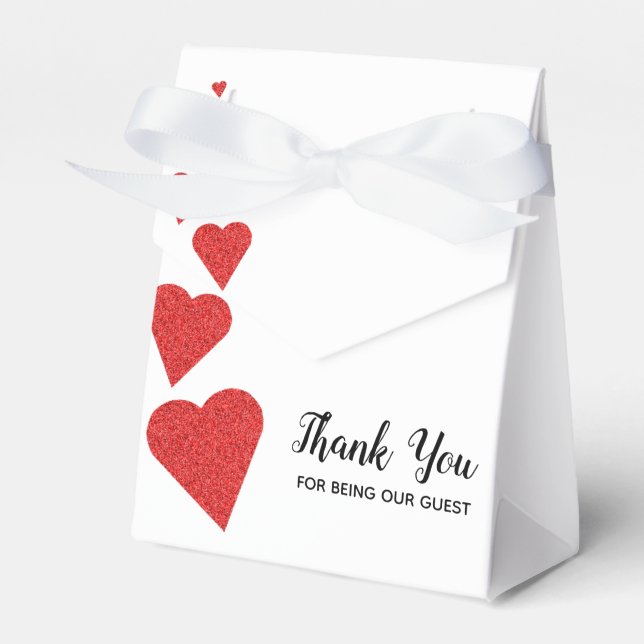 Red Glitter Hearts Favour Box (Front Side)