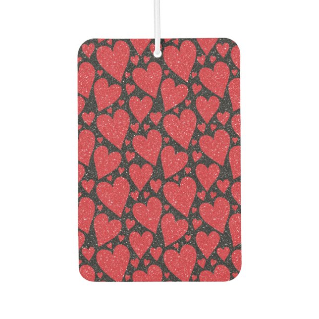 Red Glitter Hearts Pattern Car Air Freshener (Front)
