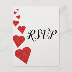 Red Glitter Hearts Wedding RSVP Card