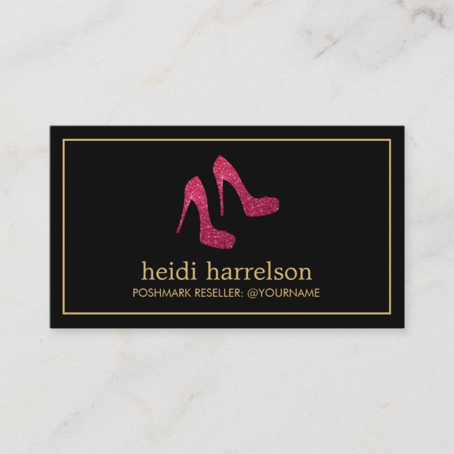 Red Glitter Heels Boutique, Postmark Seller Black Business Card (Front)