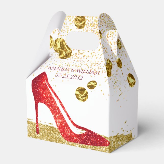Red Glitter High Heels Elegant Wedding Favour Box (Front Side)