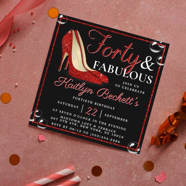 Red Glitter High Heels | Forty & Fabulous Birthday Invitation (Creator Uploaded)