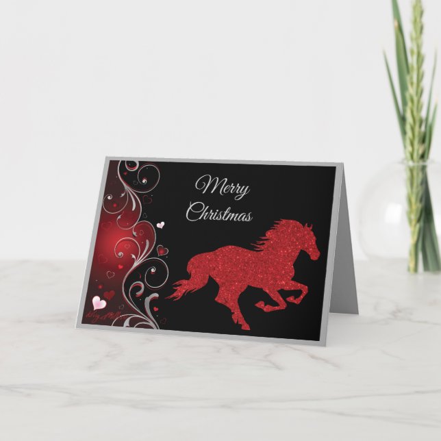 Red Glitter Horse Christmas Card (Front)