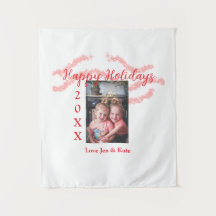 Red glitter kids family photo happy holidays name