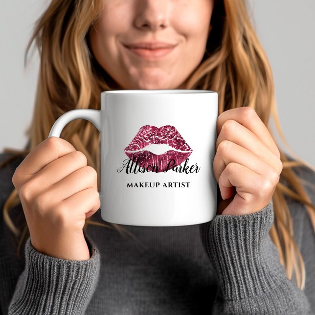 Red Glitter Kiss Lips Business Makeup Artist Coffee Mug (Red Glitter Kiss Lips Business Makeup Artist Coffee Mug)