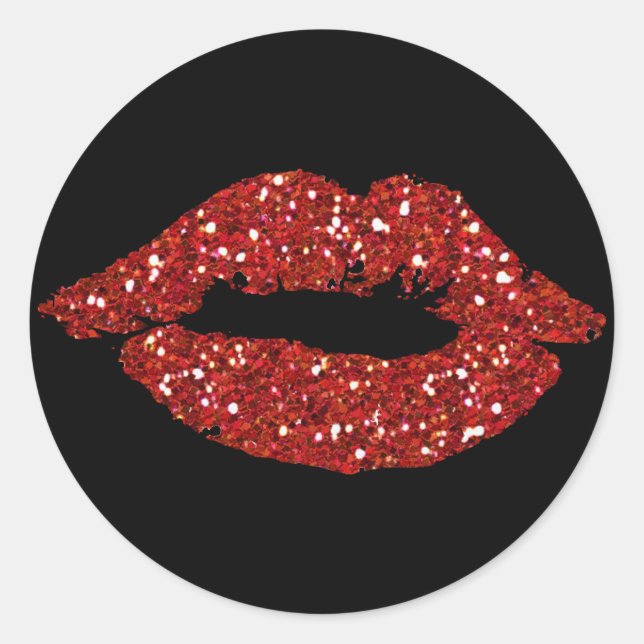 Red Glitter Kiss on Black  Background Stickers (Front)