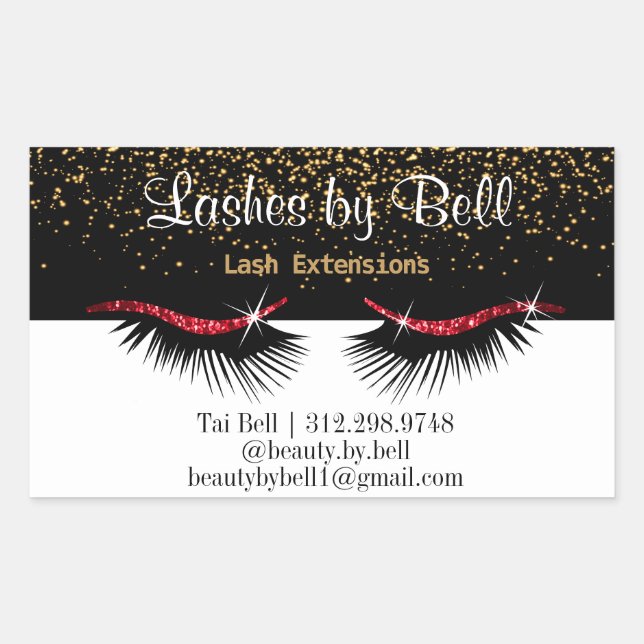Red Glitter Lashes Rectangular Sticker (Front)