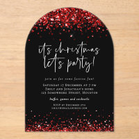 Red Glitter Lets Party Christmas Black Acrylic