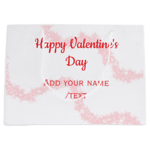 Red glitter lines happy Valentine's day spiral nam Large Gift Bag