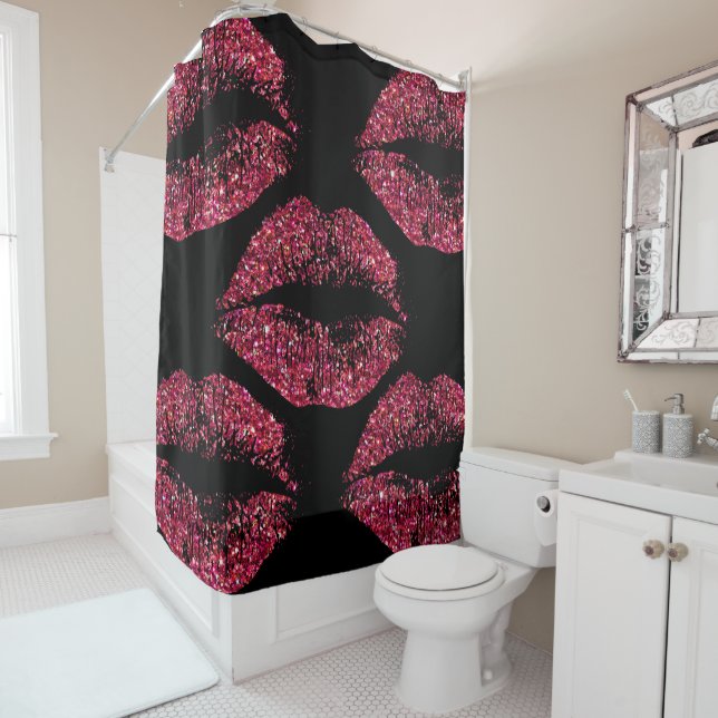 Red Glitter Lips #3 Shower Curtain (In Situ)
