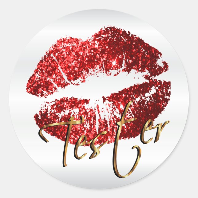 Red Glitter Lips 3 - Tester Classic Round Sticker (Front)