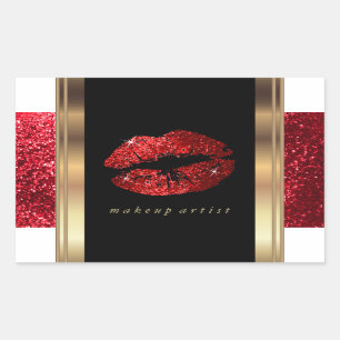 Red Glitter Lips and Elegant Gold Accents Rectangular Sticker