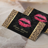Red Glitter Lips Leopard Damask Makeup Artist