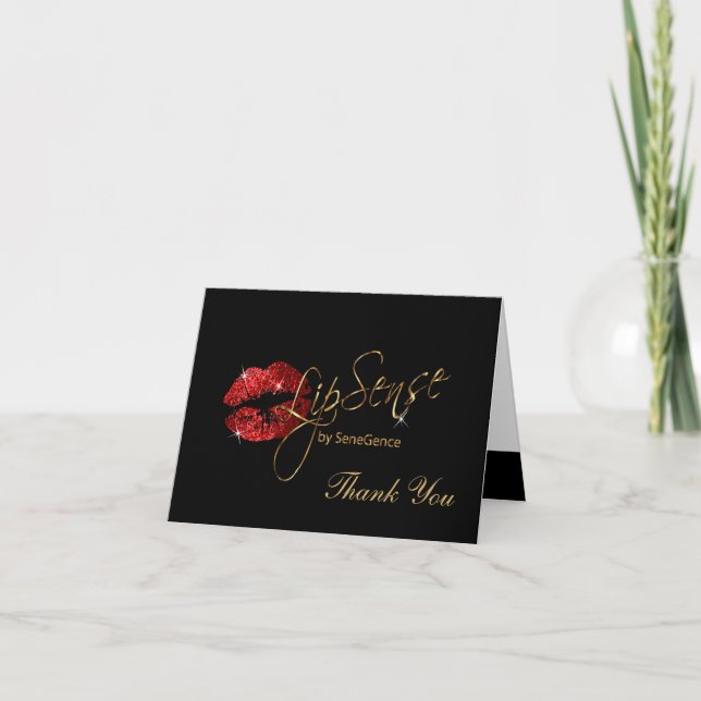 Red Glitter Lips Thank You Card (Front)