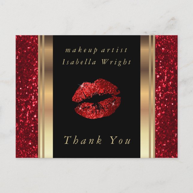 Red Glitter Lips  - Thank you Postcard (Front)