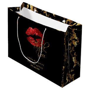 Red Glitter Lipstick and Gold Marble - Thank You Large Gift Bag