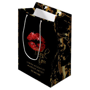 Red Glitter Lipstick and Gold Marble - Thank You Medium Gift Bag