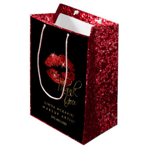 Red Glitter Lipstick and Red Texture - Thank You Medium Gift Bag
