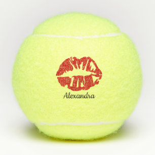 Red Glitter Lipstick Sensual Kiss Customised Name Tennis Balls