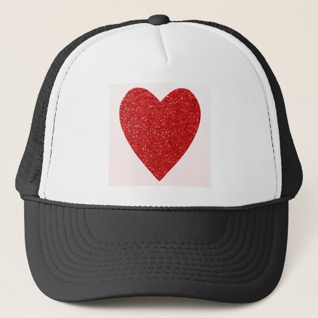 Red glitter love heart trucker hat (Front)
