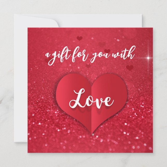 Red Glitter Love Heart Valentine's Day Gift Card (Front)
