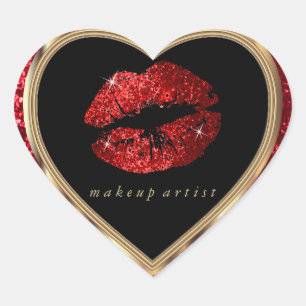 Red Glitter Love Lips and Gold Font Heart Sticker