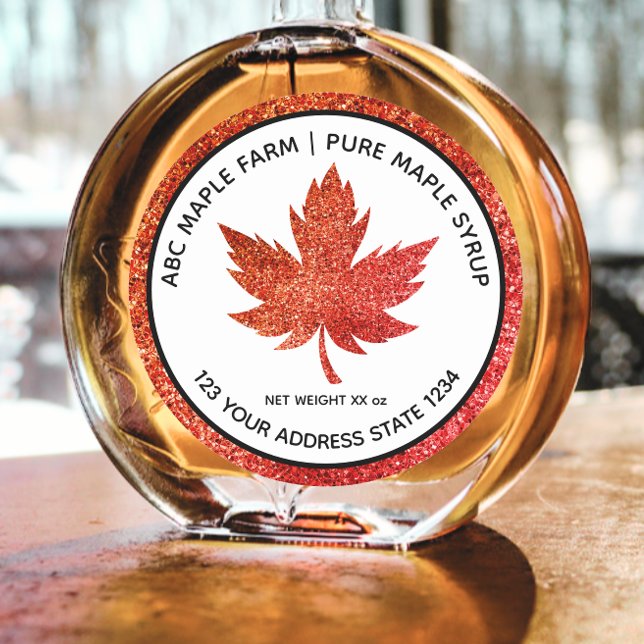 Red Glitter Maple Leaf Maple Syrup Label (Creator Uploaded)