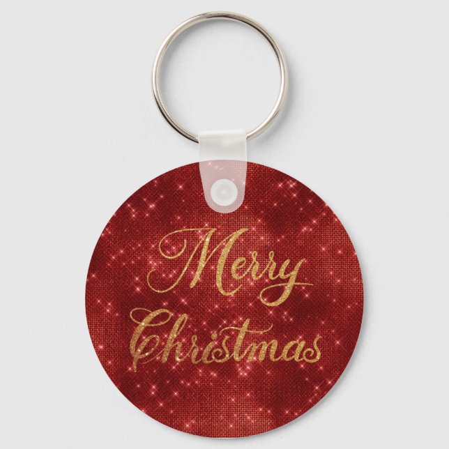 Red glitter merry christmas  key ring (Front)