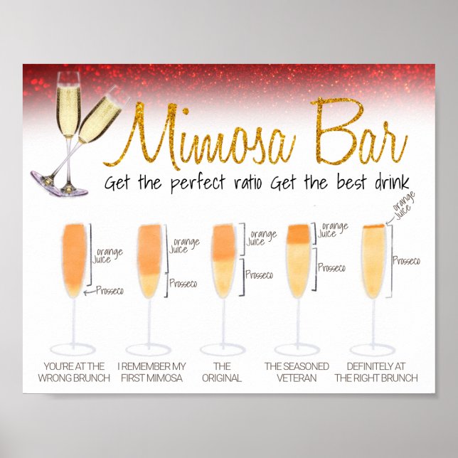 Red Glitter Mimosa Bar Bridal brunch Sign (Front)