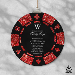 Red Glitter Monogram Poker Chip Casino Wedding Invitation