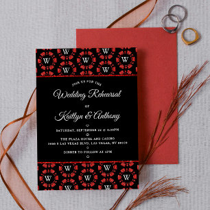 Red Glitter Monogram Poker Chip Casino Wedding Invitation