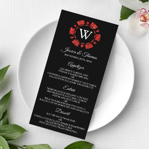 Red Glitter Monogram Poker Chip Casino Wedding Menu