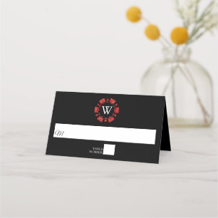 Red Glitter Monogram Poker Chip Casino Wedding Place Card
