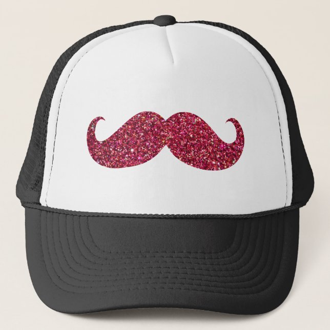 Red Glitter Moustache Trucker Hat (Front)