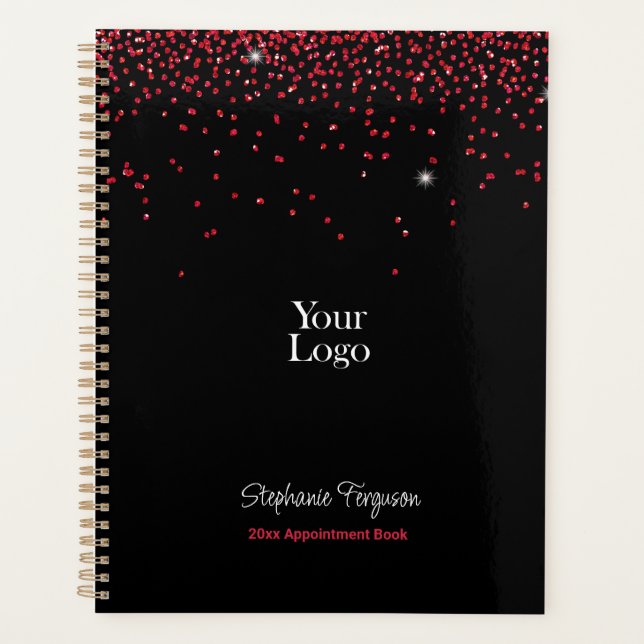 Red Glitter on Black Background Weekly Monthly Planner (Front)