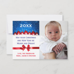 Red Glitter Ornaments & Bow - 3x5 Christmas Card