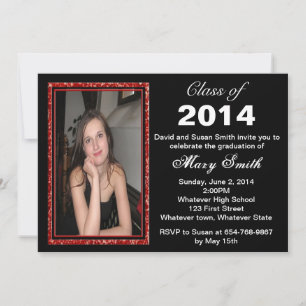 Red Glitter Photo Frame Graduation Invitation