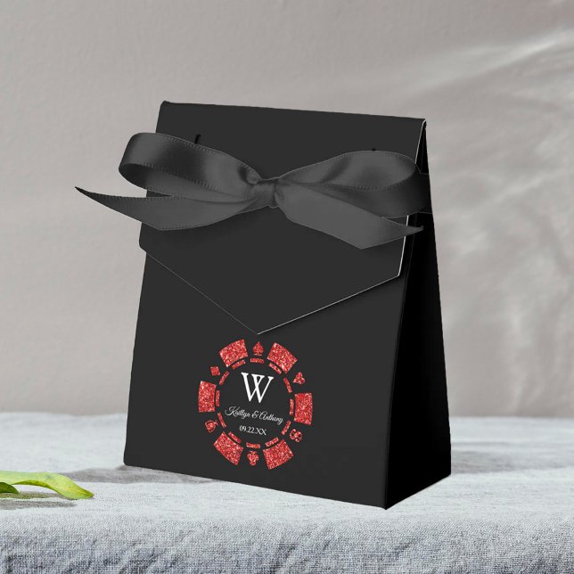 Red Glitter Poker Chip Casino Wedding Favour Box (Creator Uploaded)