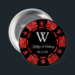 Red Glitter Poker Chip Casino Wedding Party Favour 7.5 Cm Round Badge<br><div class="desc">Celebrate in style with this trendy poker chip button. The design is easy to personalise with your own wording and your family and friends will be thrilled when they receive this fabulous party favour. Matching items can be found in the collection.</div>