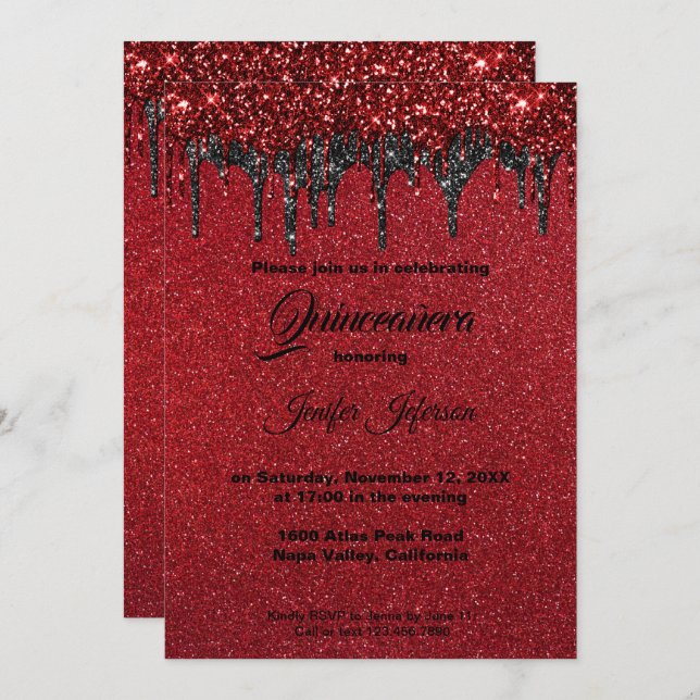 Red glitter Quinceanera Invitation (Front/Back)
