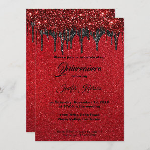 Red glitter Quinceanera Invitation