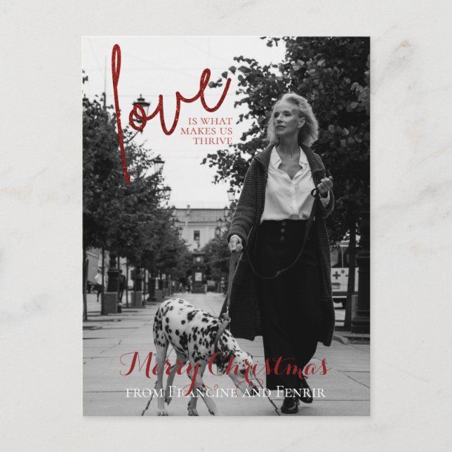 Red Glitter Script Elegant Photo Christmas Postcar Postcard (Front)