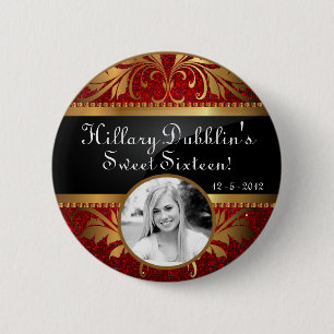 Red Glitter Sequin Disco Glitz Photo Button