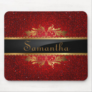 Red Glitter Sequin Disco Personalised Mousepad